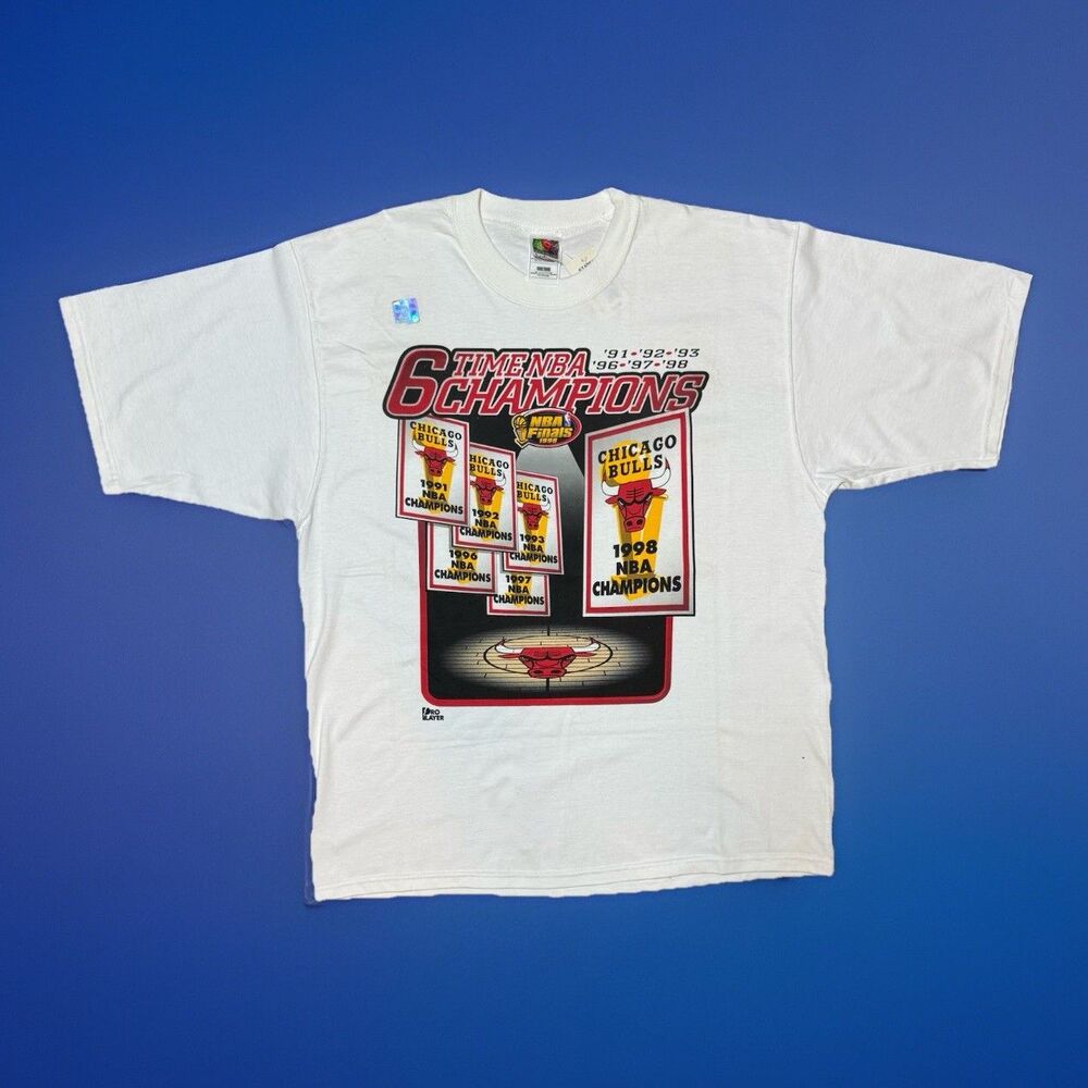 Nwt 90s Chicago Bulls 6X Champ T-Shirt L Jordan vtg Basketball NBA